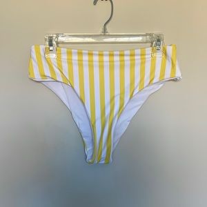 Yellow striped high waist bikini bottoms